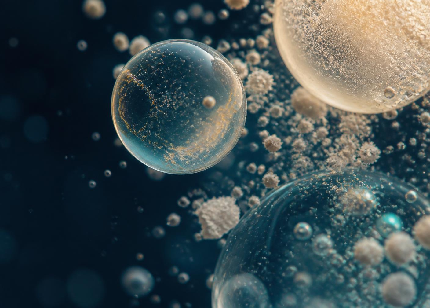 Abstract macro study of suspended nutrient particles and hydration droplets